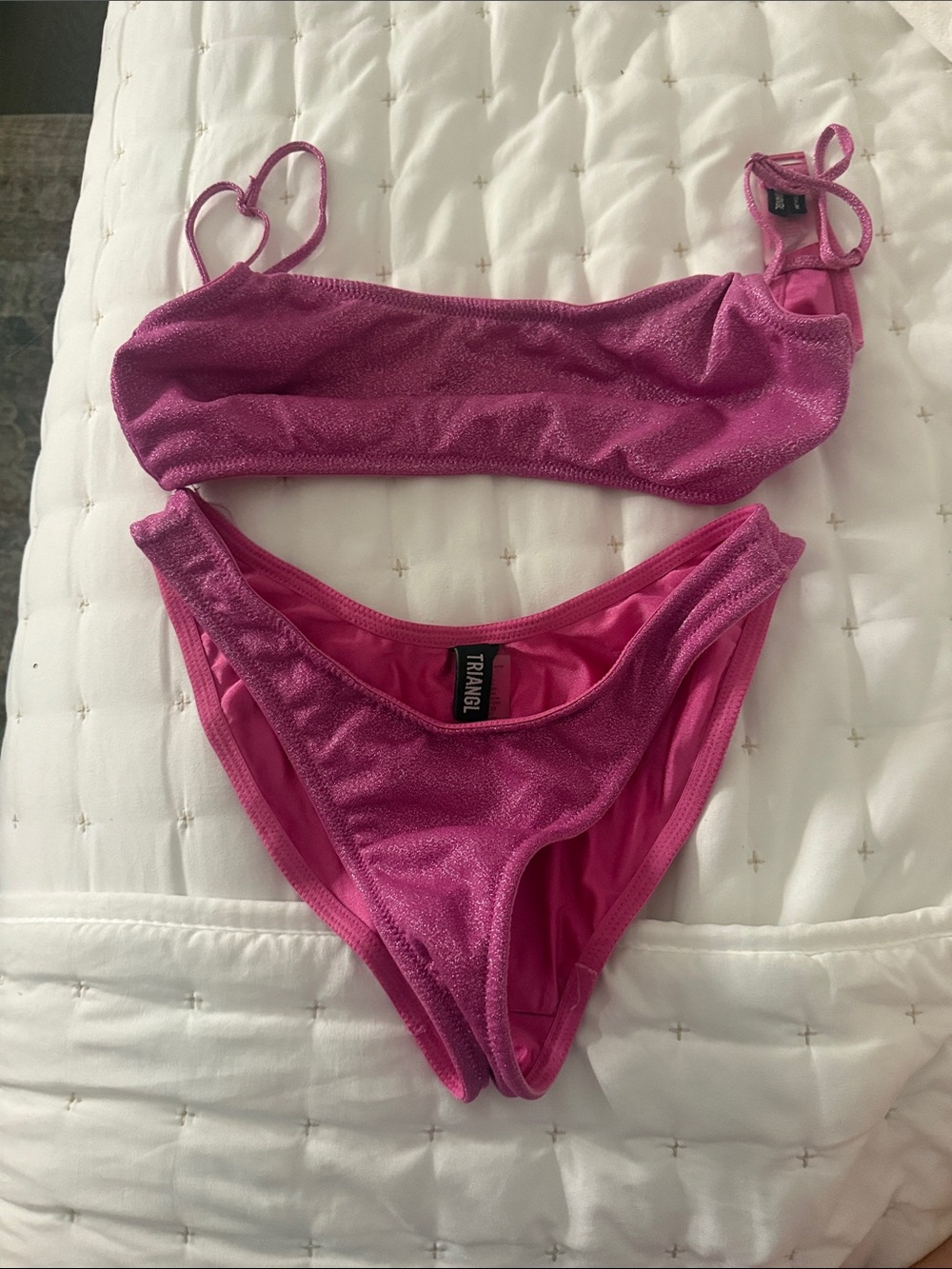 triangl swimwear Shimmery Hot Pink Bandeau Bikini Set